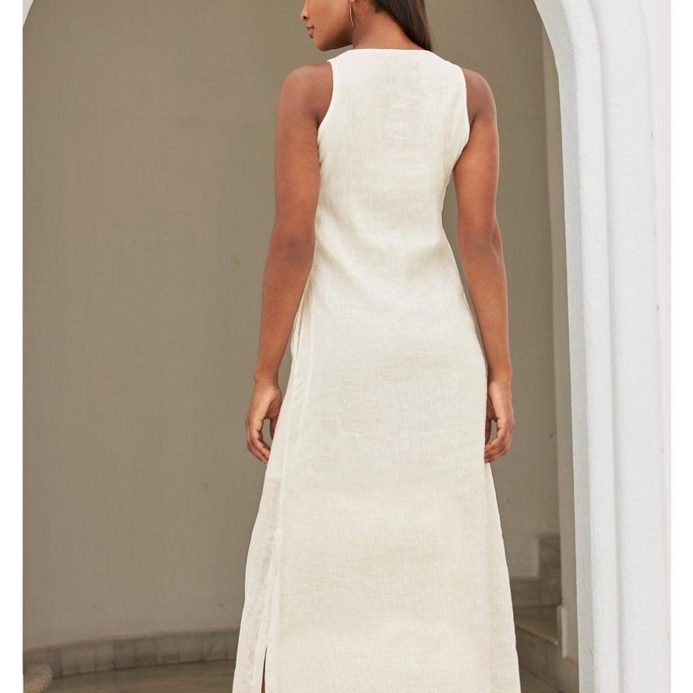 Boston Proper Sleeveless 100% Linen Off-White Beaded Embellished Maxi XS NWT - Picture 7 of 8